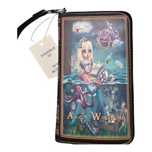 Alice in Wonderland Zip-Around Wallet - Teal Illustration